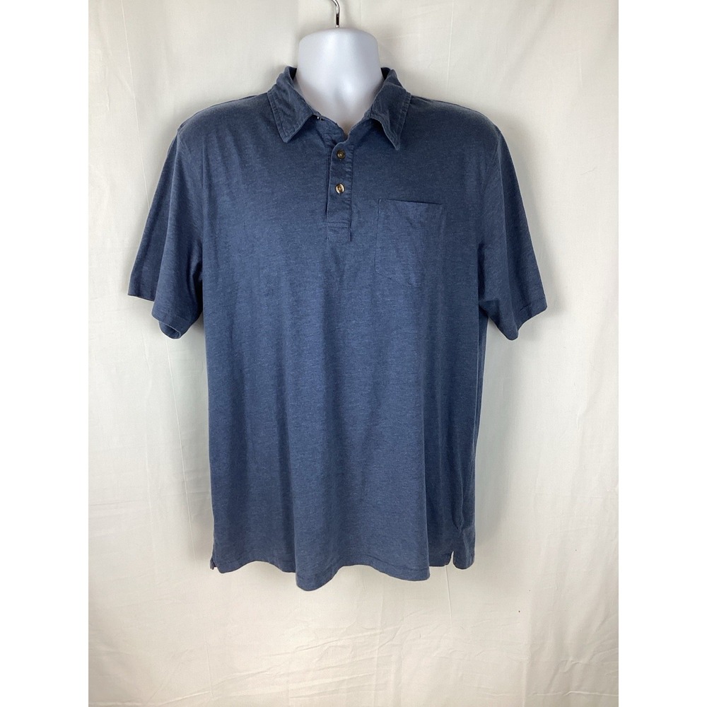 prAna Polo Shirt Mens Large Heathered Blue Organic Cotton Pocket